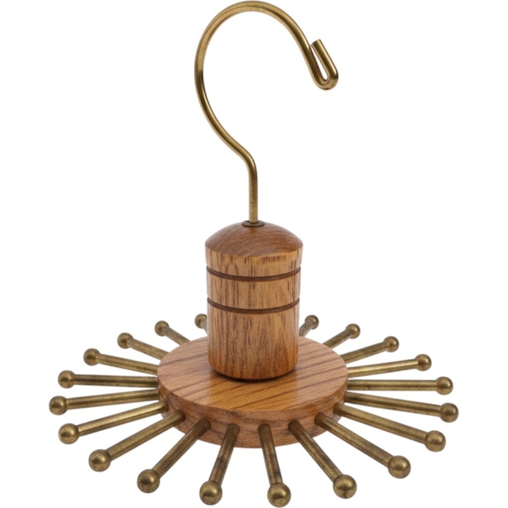 Vintage Wood Brass Tie Rack Hanger Mens OS Brown 22 Peg Organizer